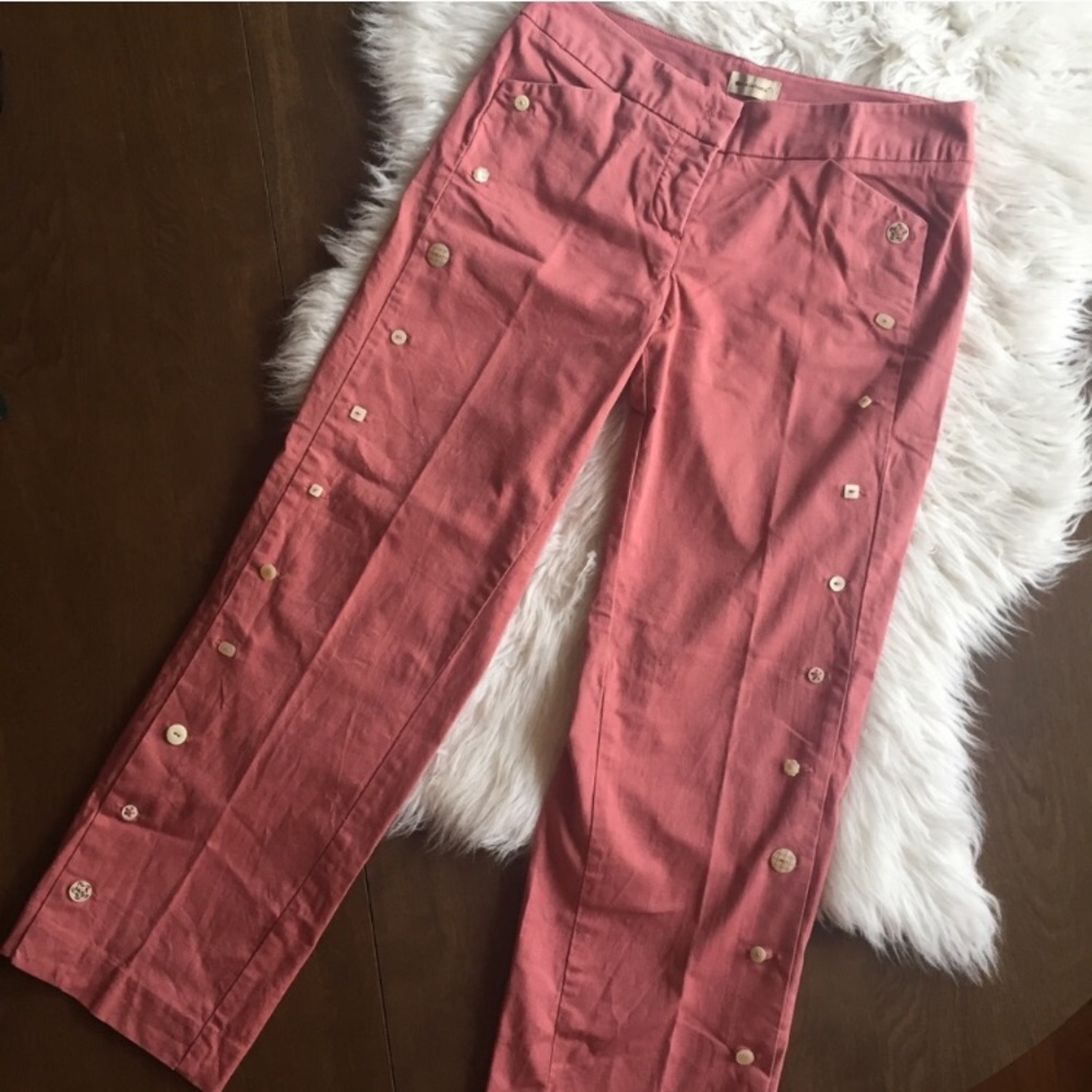 Anthropologie Elevenses Pink Button Crop Pants